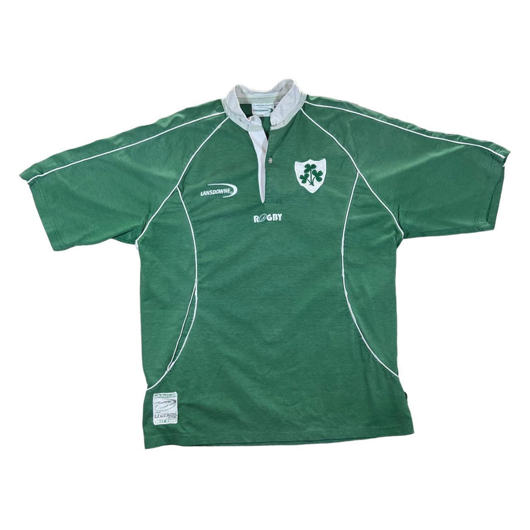 Lansdowne Rugby IRELAND Embroidered Crest Logo Heavy Cotton Green Rugby Shirt