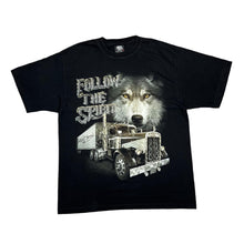 Load image into Gallery viewer, Early 00&#39;s Metal Rock FOLLOW THE SPIRIT Wolf Trucker Animal Spellout Graphic T-Shirt
