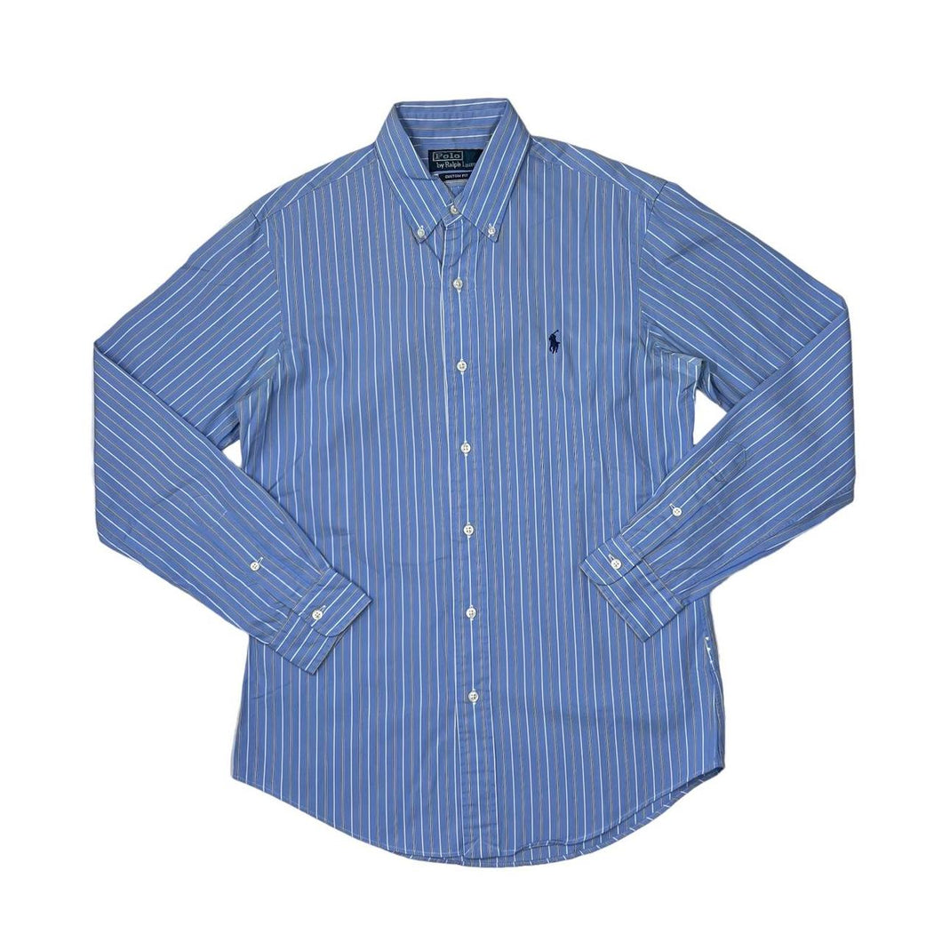 POLO RALPH LAUREN “Custom Fit” Embroidered Mini Logo Long Sleeve Striped Button-Up Shirt