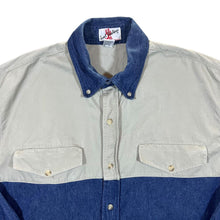 Load image into Gallery viewer, Vintage 90&#39;s Just Western Grey Blue Colour Block Long Sleeve Button-Up Shirt
