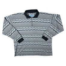 Load image into Gallery viewer, Vintage Time Sport Crazy Abstract Patterned Black Grey Long Sleeve Polo Shirt
