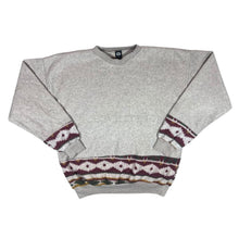 Load image into Gallery viewer, Vintage C&amp;A &quot;Ice Winter&quot; Embroidered Spellout Patterned Panel Fleece Crewneck Sweatshirt
