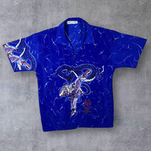 Load image into Gallery viewer, Early 00's Guo Lhi Ting Goth Y2K Anime Manga Martial Arts Dragon Blue Shirt
