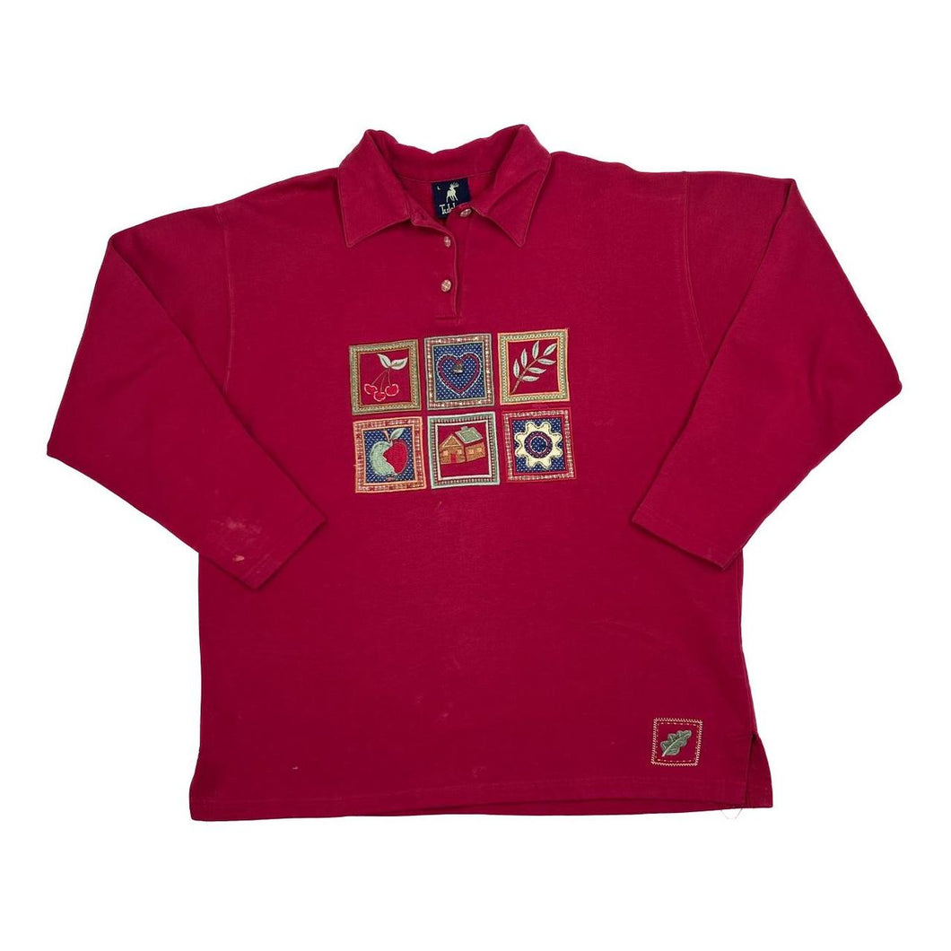 Vintage 90’s TULCHAN Embroidered Cottage Core Patch Collared Sweatshirt