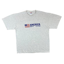 Load image into Gallery viewer, Vintage Tee Jays AMERICA Flag Patriotic Souvenir Spellout Graphic Grey T-Shirt
