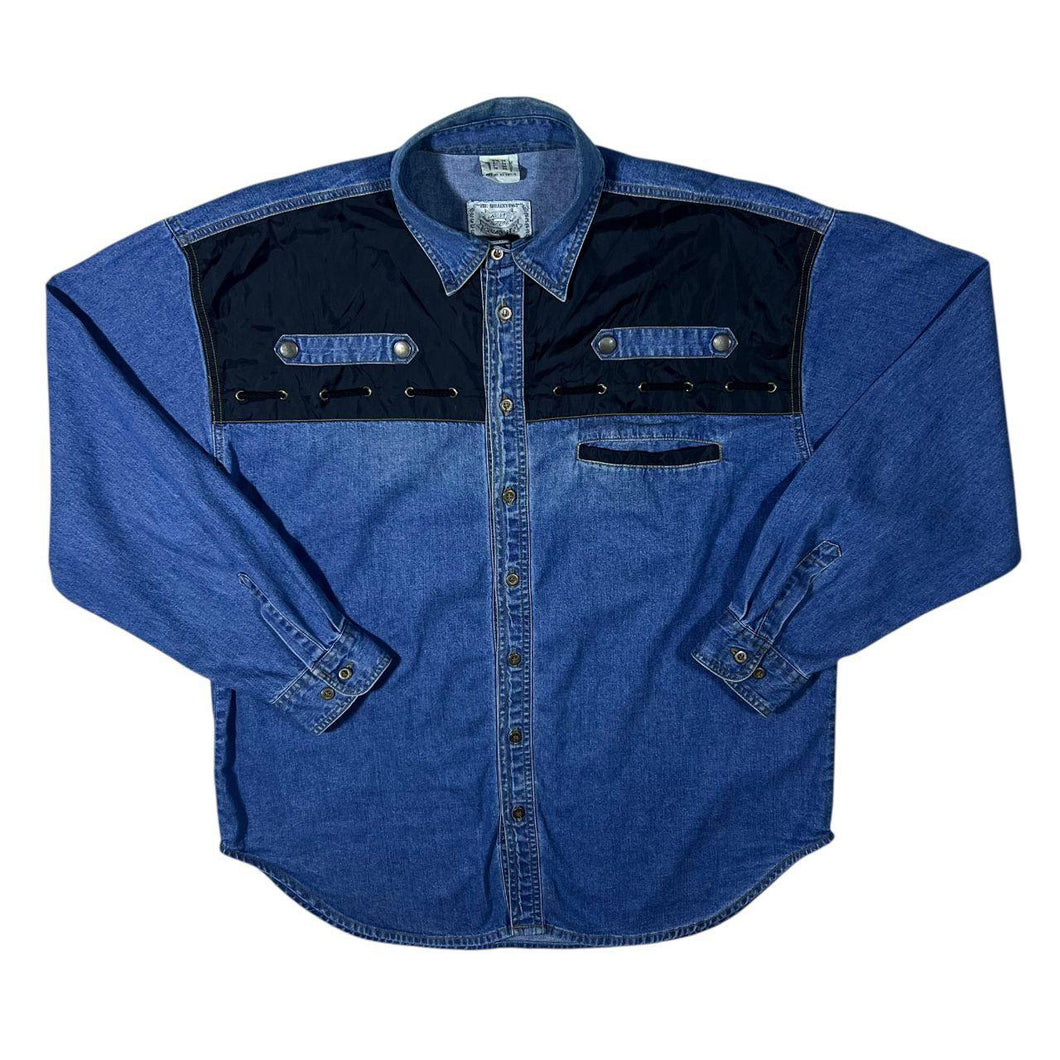 Vintage Men's Company Cowboy Western Blue Denim Cotton Long Sleeve Shirt