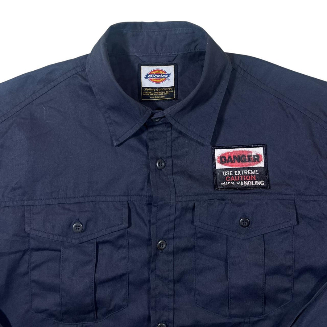 Dickies Workwear Embroidered Patch Navy Blue Long Sleeve Polyester Cotton Shirt