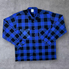 Load image into Gallery viewer, Vintage Blue Black Lumberjack Plaid Check Long Sleeve Cotton Flannel Shirt
