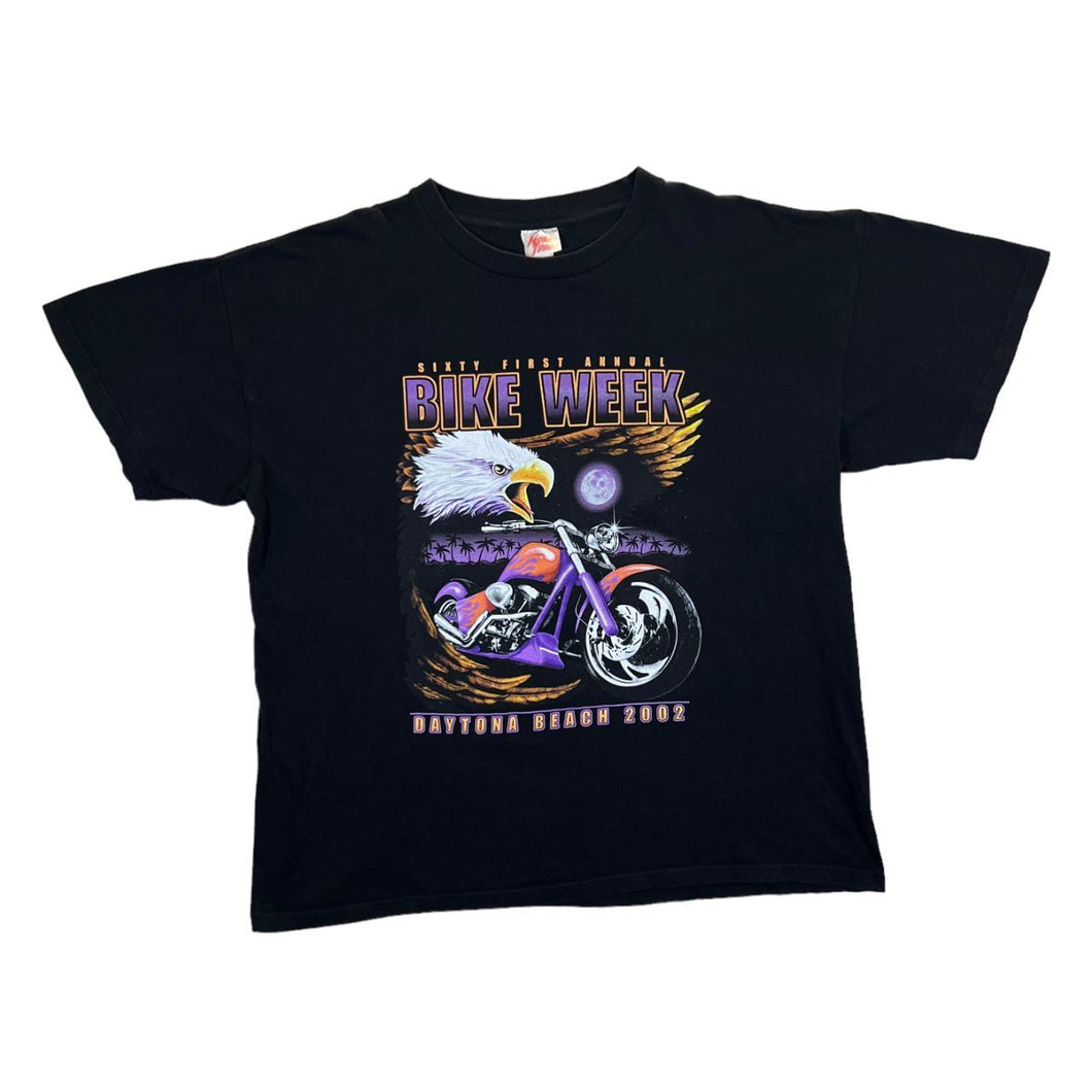 Vintage DAYTONA BEACH BIKE WEEK (2002) Gothic Biker Souvenir Spellout Graphic T-Shirt