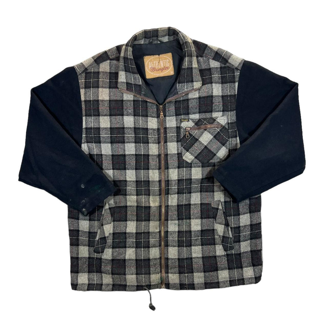 Vintage WRANGLER Lumberjack Plaid Check Wool Blend Zip Workwear Bomber Jacket