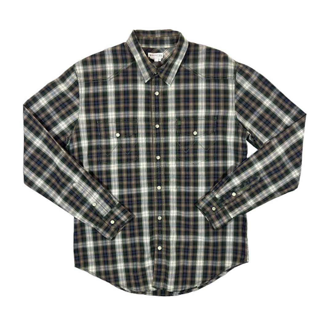 Early 00's WRANGLER Plaid Check Pearl Snap Popper Western Long Sleeve Shirt