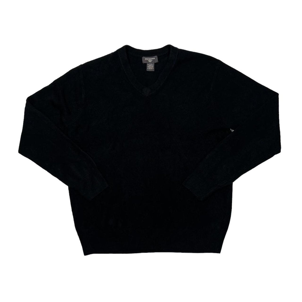 DOCKERS Classic Subtle Argyle Check Acrylic V-Neck Knit Sweater Jumper