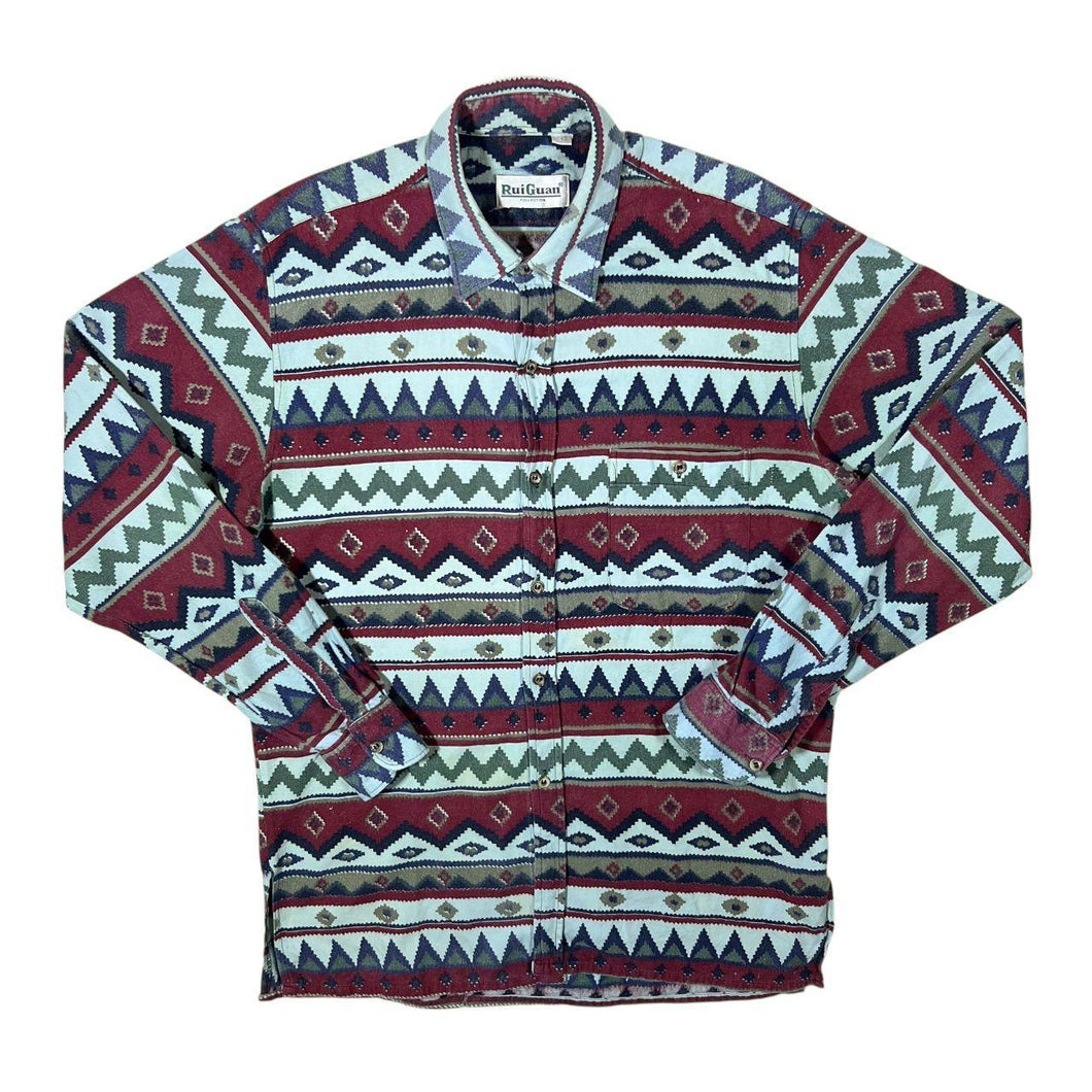 Vintage 90's Rui Guan Aztec Crazy Patterned Long Sleeve Flannel Shirt