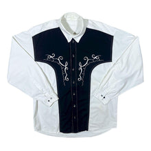 Load image into Gallery viewer, Vintage Embroidered Cowboy Western White Black Cotton Long Sleeve Shirt
