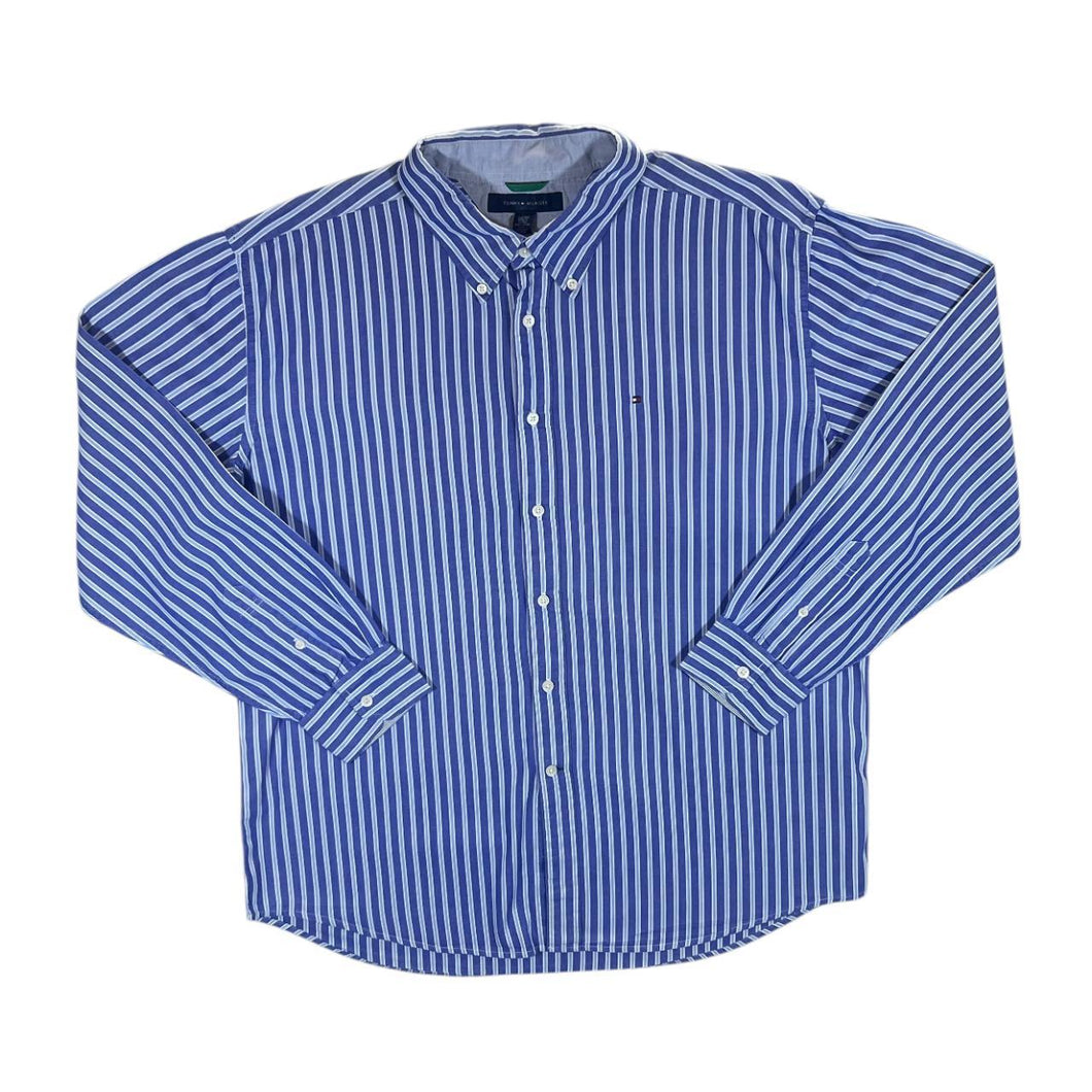 Tommy Hilfiger Blue White Striped Long Sleeve Button-Up Cotton Shirt