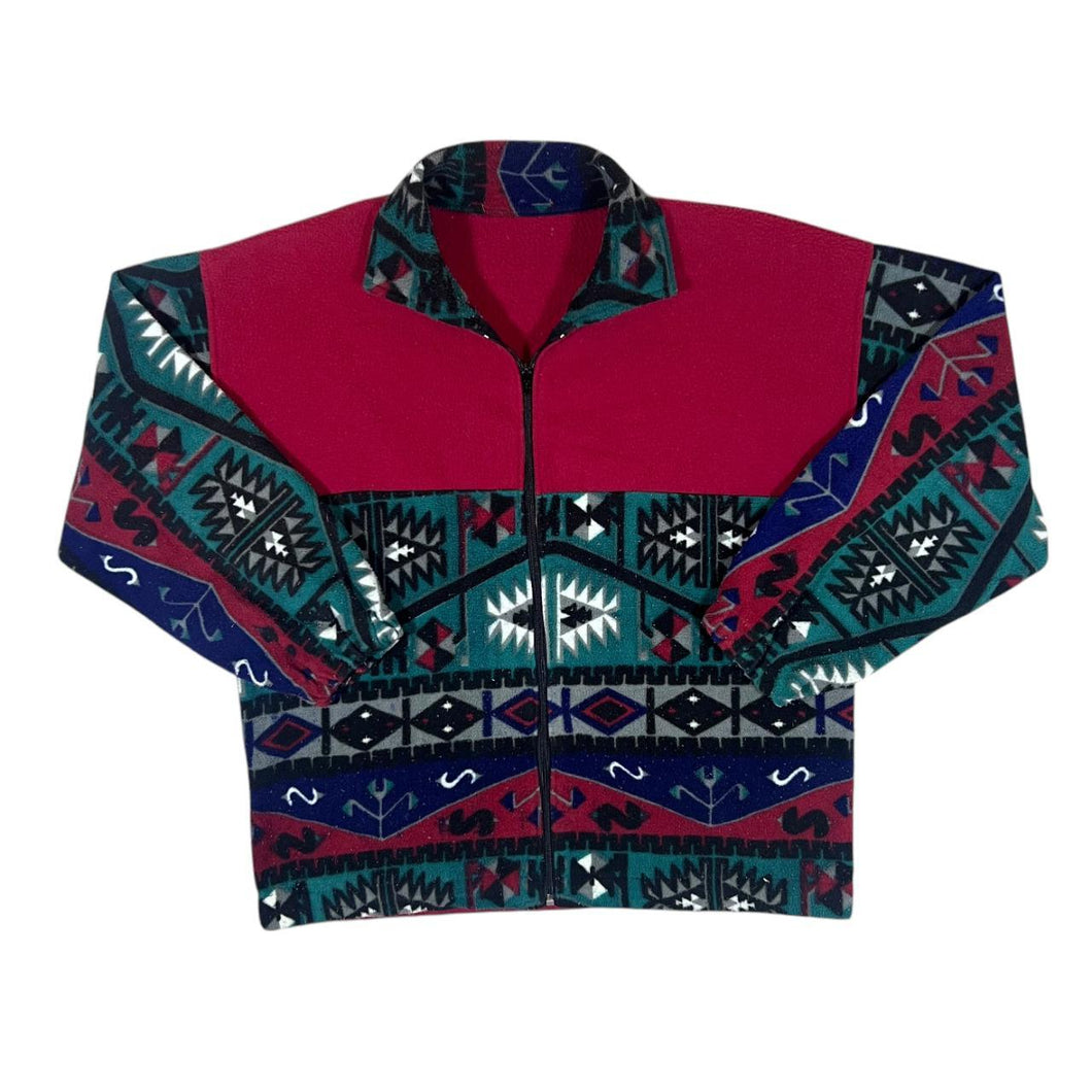 Vintage Crazy Abstract Patterned Colour Block Zip Fleece Sweatshirt