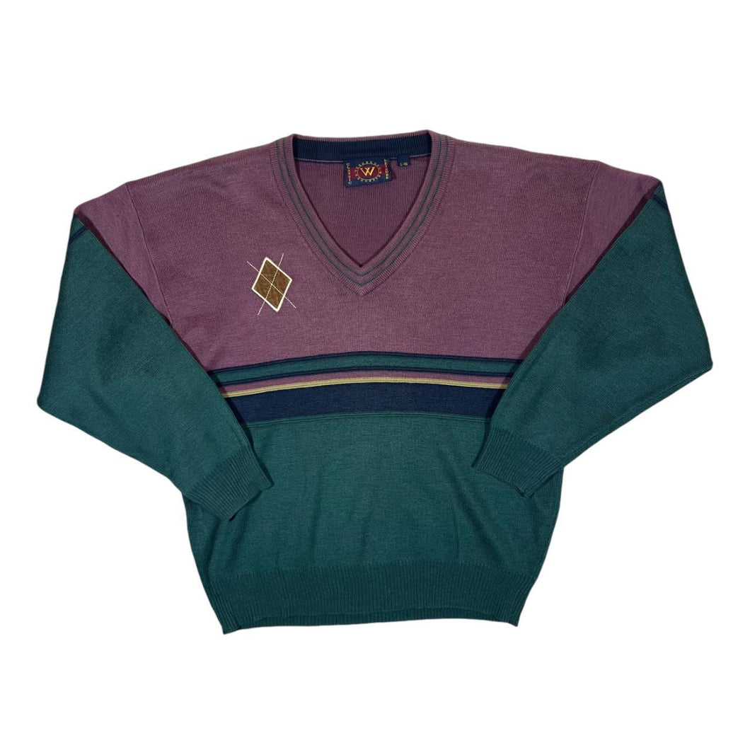 Vintage WEEKENDER Colour Block Golf Knit V-Neck Sweater Jumper