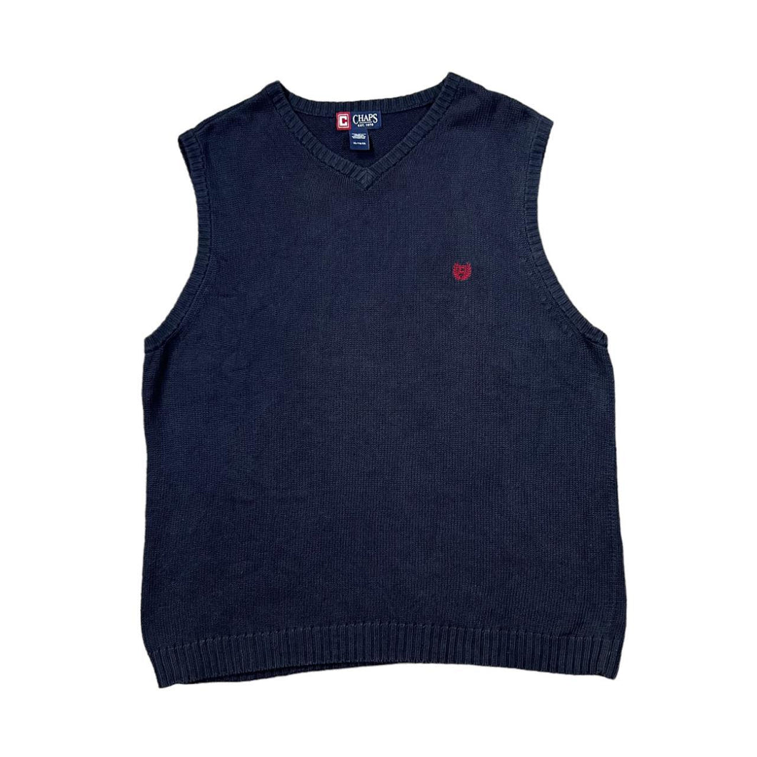 Early 00's CHAPS Classic Embroidered Mini Crest Logo Cotton Knit V-Neck Sweater Vest