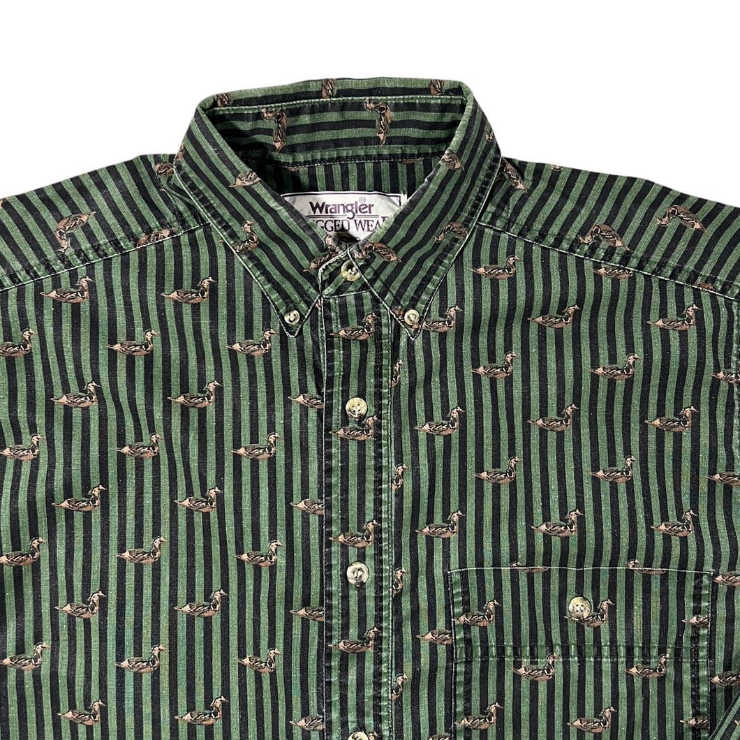 Vintage Wrangler Rugged Wear Duck Patterned Long Sleeve Button-Up Cotton Shirt