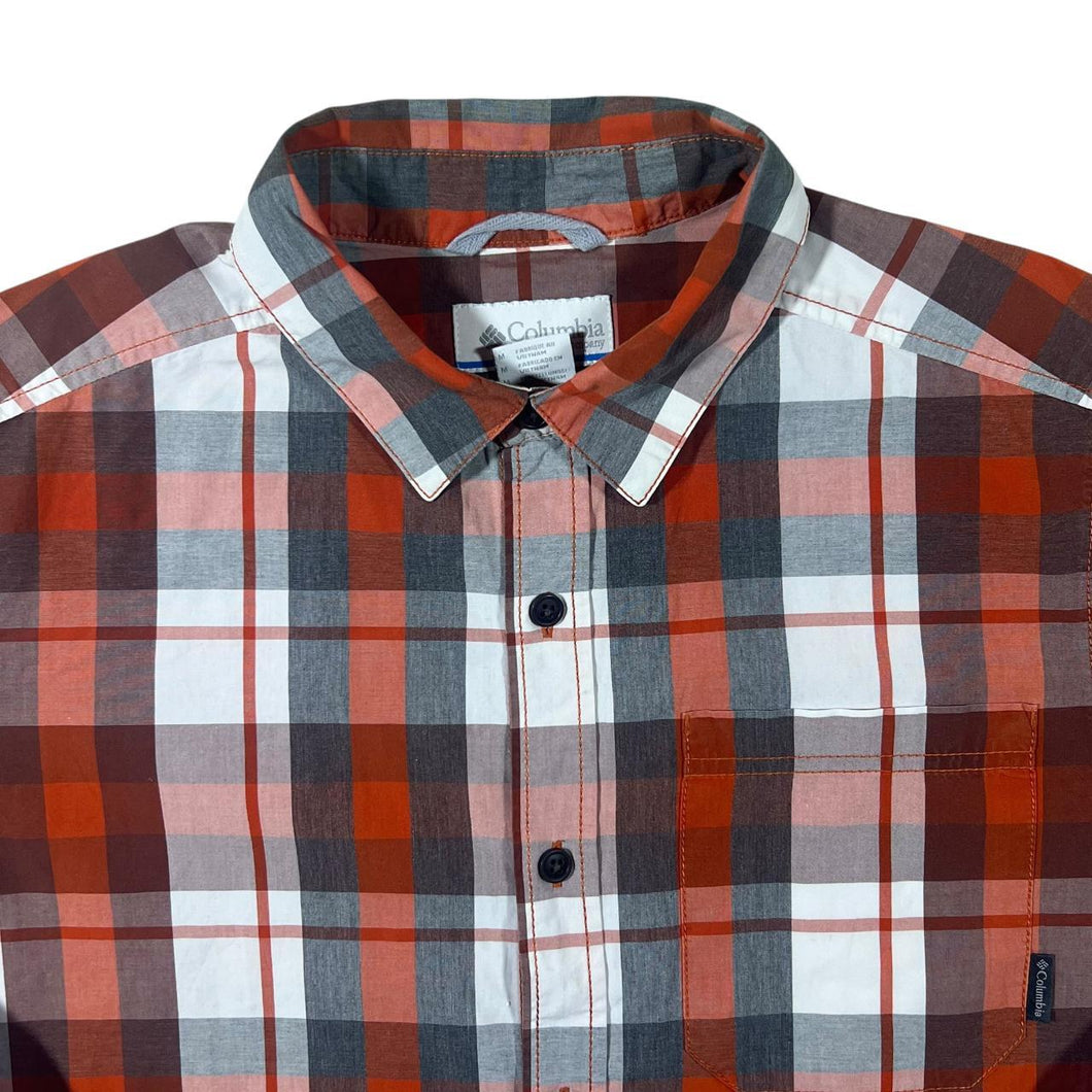 Columbia Sportswear Red Grey White Plaid Check Long Sleeve Cotton Shirt