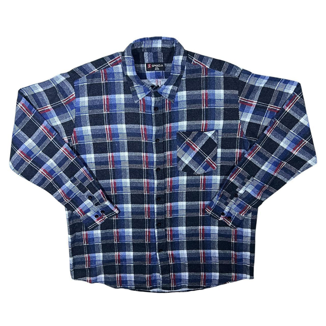 Vintage Speed.A Blue Red White Plaid Check Long Sleeve Cotton Flannel Shirt