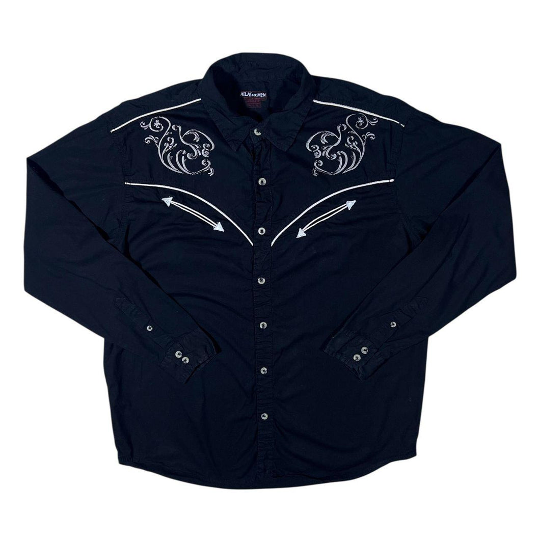 Atlas For Men Cowboy Western Black White Cotton Long Sleeve Shirt