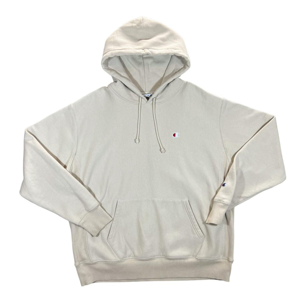 CHAMPION Reverse Weave Classic Embroidered Mini Logo Cream Pullover Hoodie