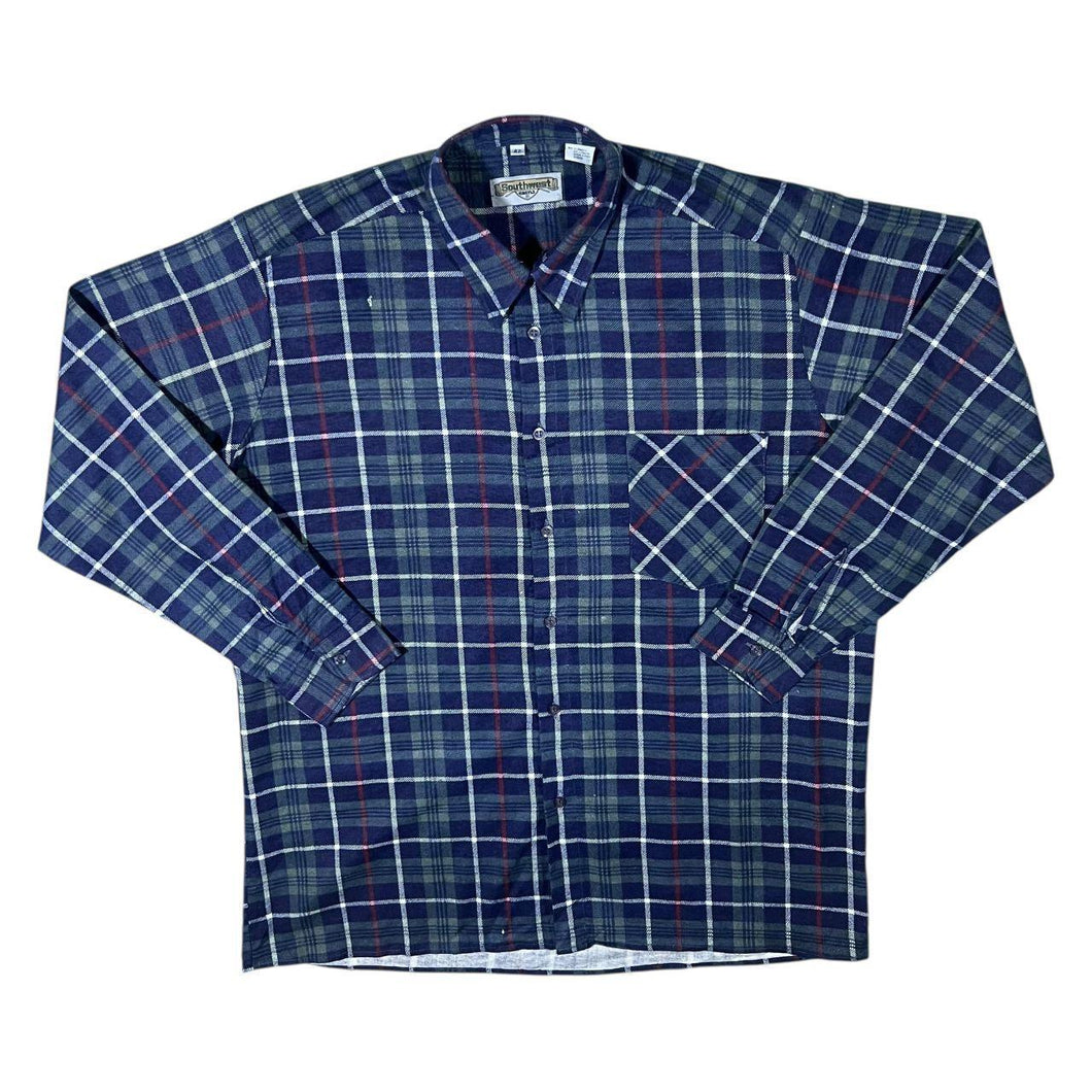 Vintage Southwest Castle Tartan Plaid Check Cotton Long Sleeve Flannel Shirt