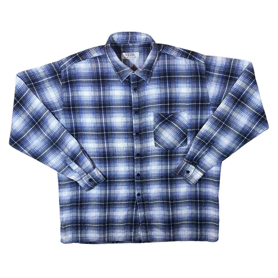 Vintage Vesta Italian Collection Blue White Plaid Check Long Sleeve Cotton Flannel Shirt