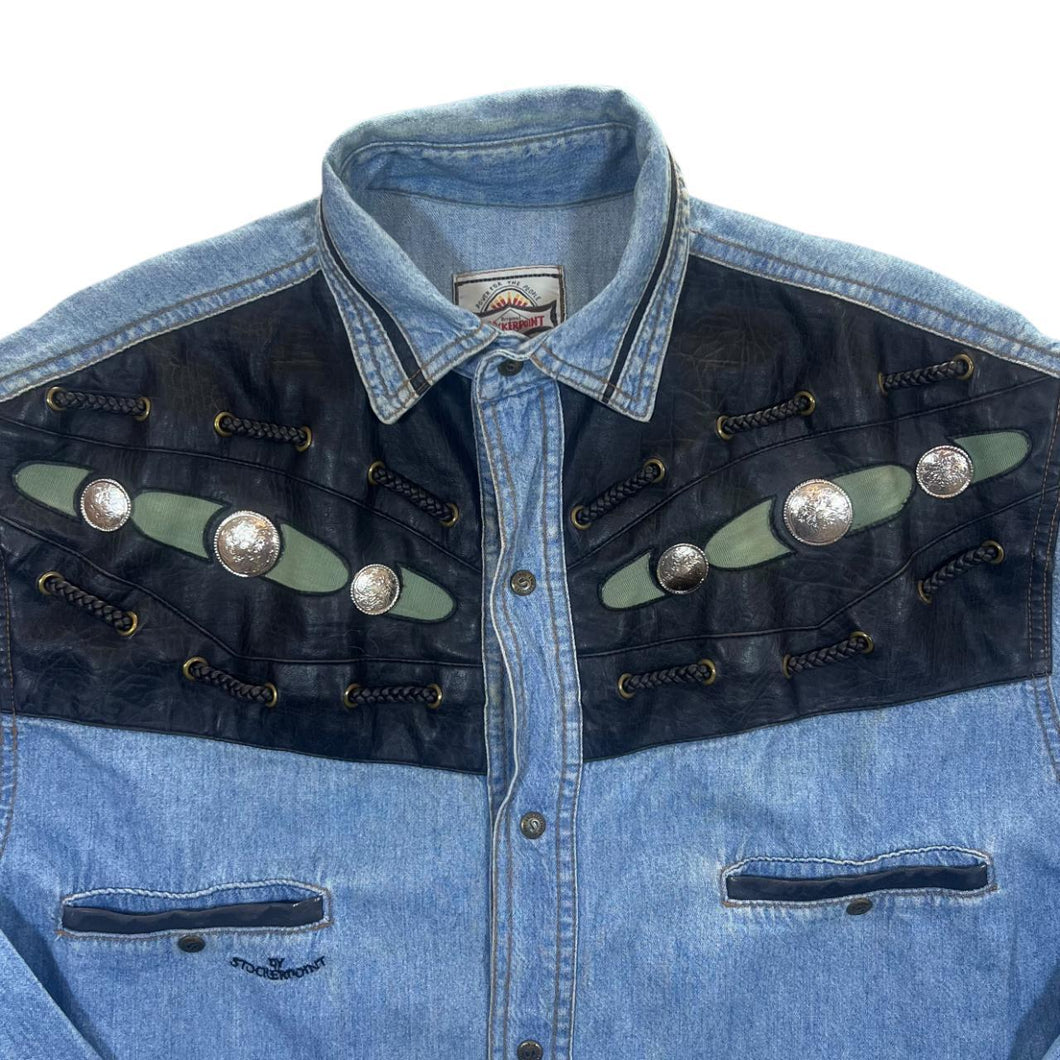 Vintage Stockerpoint Cowboy Western Blue Denim Popper Long Sleeve Shirt
