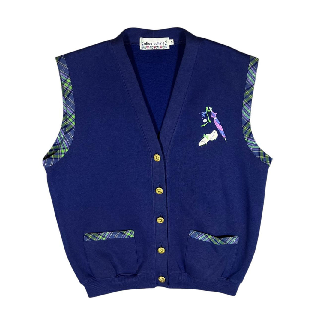 Vintage 90's ALICE COLLINS Cottage Core Check Trim Button Cardigan