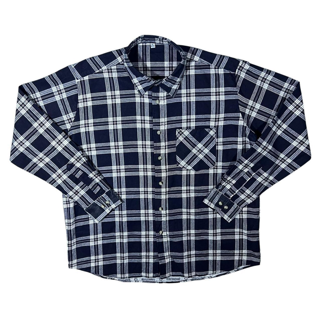 Vintage Black White Plaid Check Long Sleeve Cotton Flannel Shirt