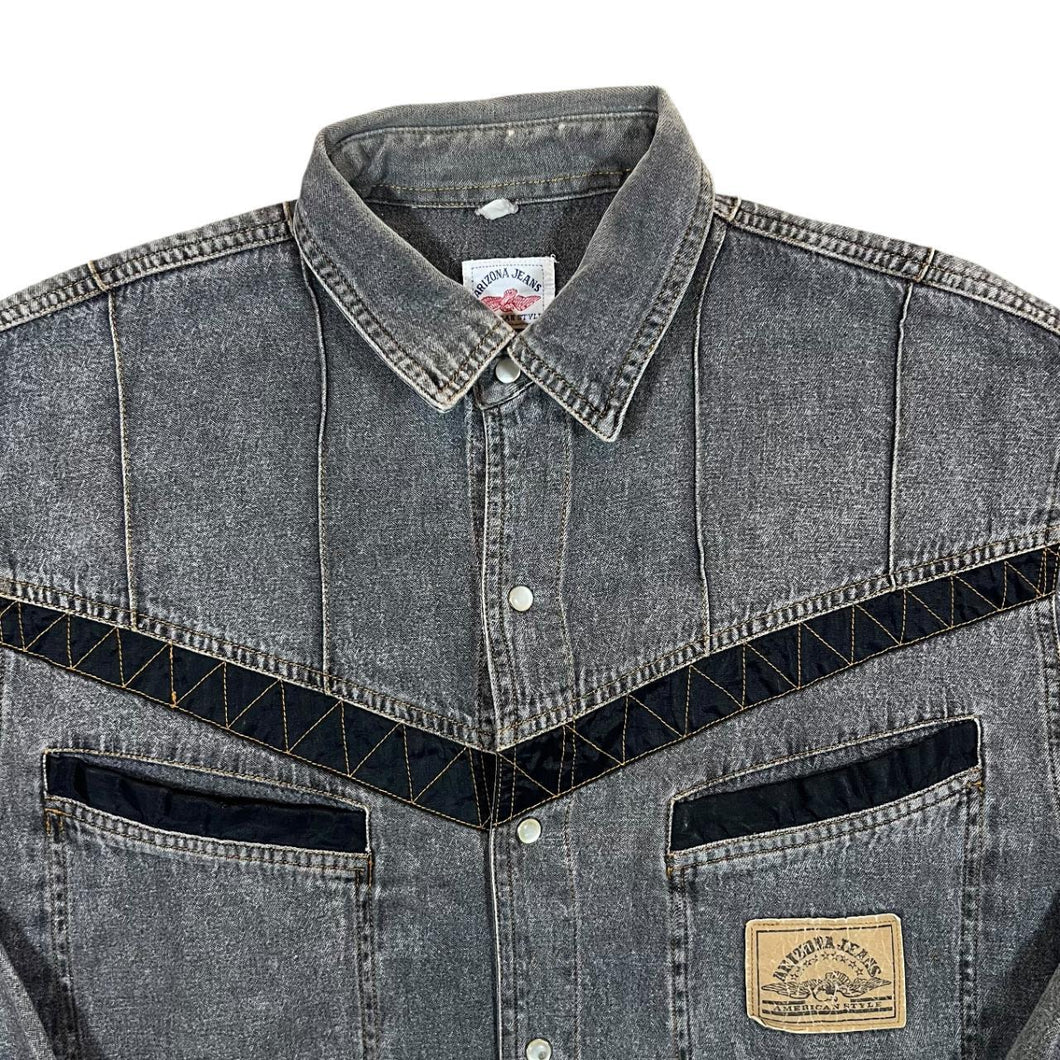 Vintage Arizona Jeans Cowboy Western Grey Denim Popper Long Sleeve Shirt