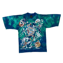 Load image into Gallery viewer, Vintage Churinga "Hunter Dreaming" Australia Aboriginal Art Souvenir Tie Dye T-Shirt
