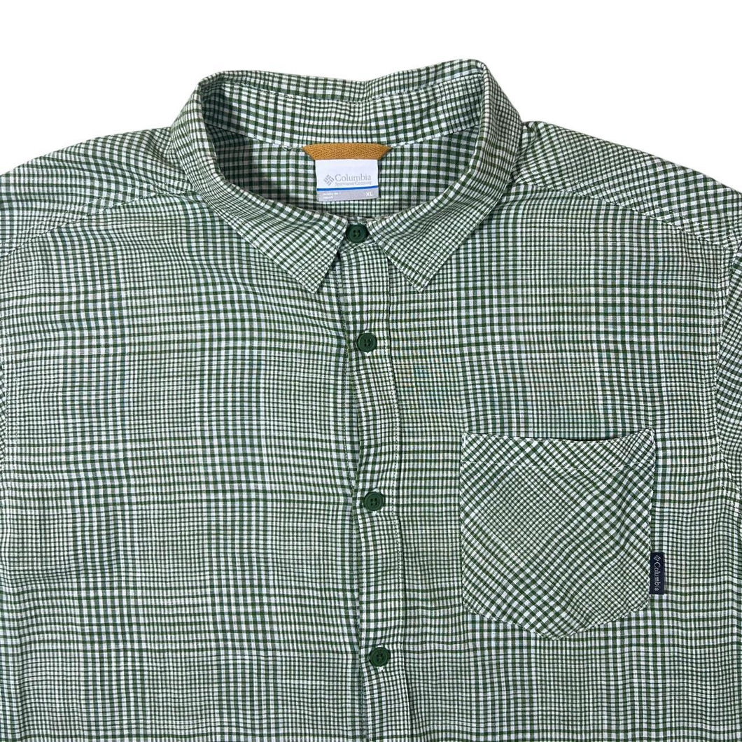 Columbia Sportswear Green White Check Short Sleeve Cotton Shirt