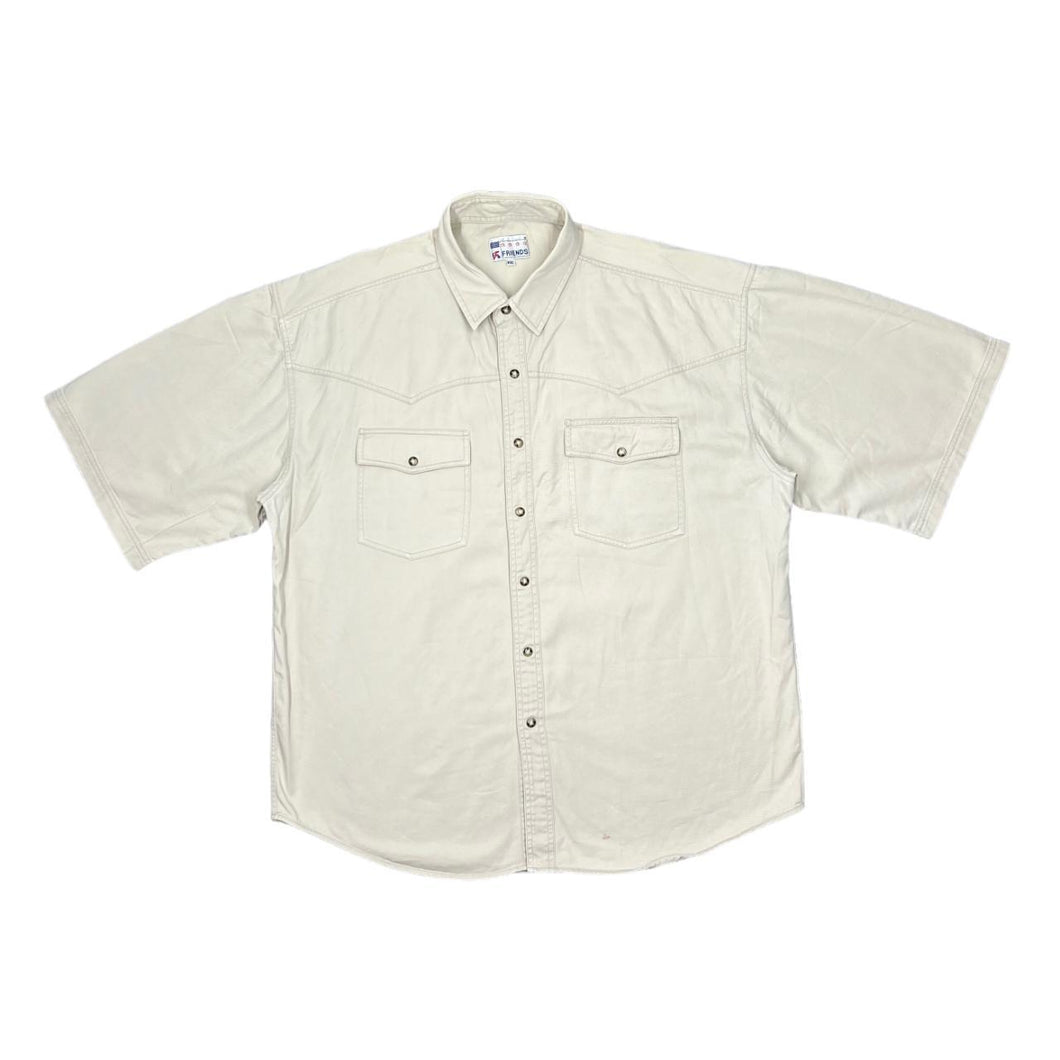 Vintage 90's FRIENDS Western Cowboy Style Pearl Snap Popper Button Short Sleeve Cotton Shirt