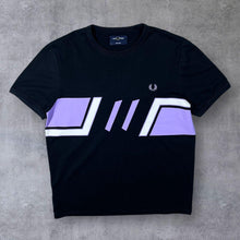 Load image into Gallery viewer, Fred Perry &quot;Reissues&quot; Archive Lilac Geometric Graphic Black Cotton T-Shirt
