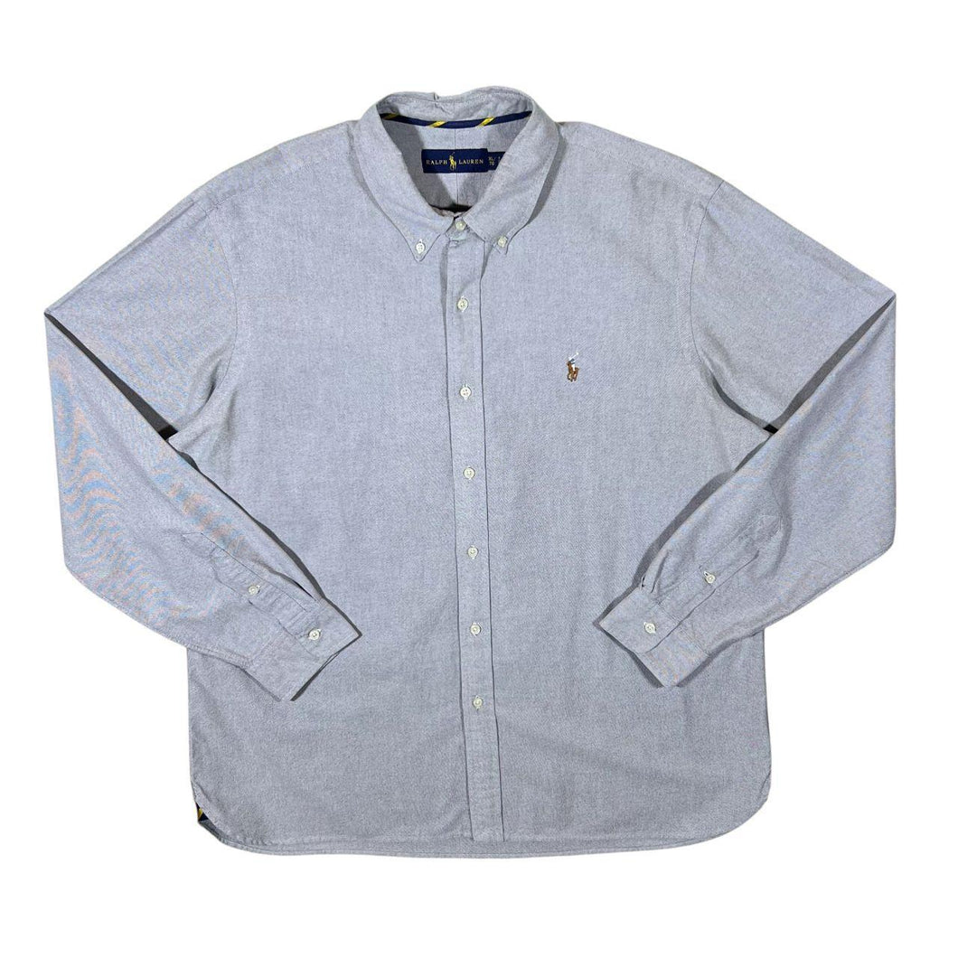Ralph Lauren Classic Grey Blue Long Sleeve Cotton Button-Up Shirt