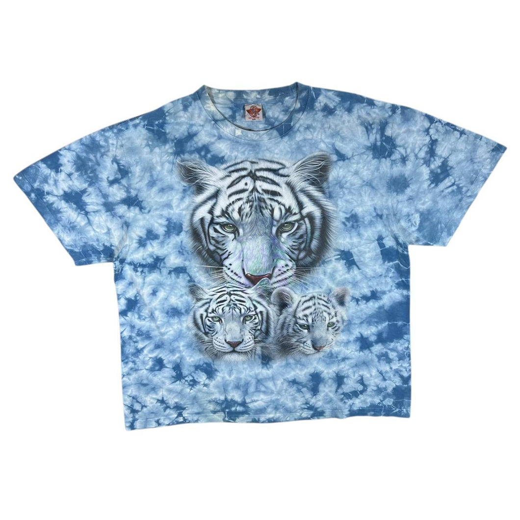 Vintage Rock Eagle White Tiger Animal Wildlife Graphic Blue Tie Dye T-Shirt