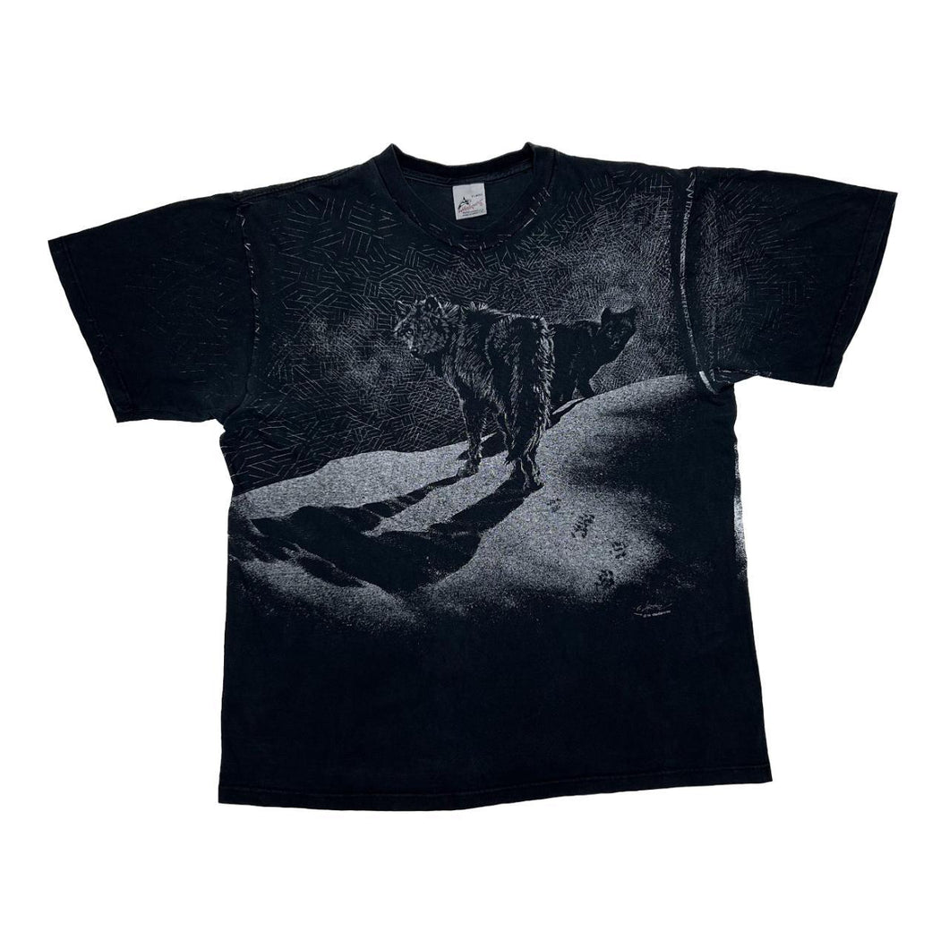 Vintage HARLEQUIN (1992) Wolf Animal Nature Wildlife All-Over Print Graphic T-Shirt