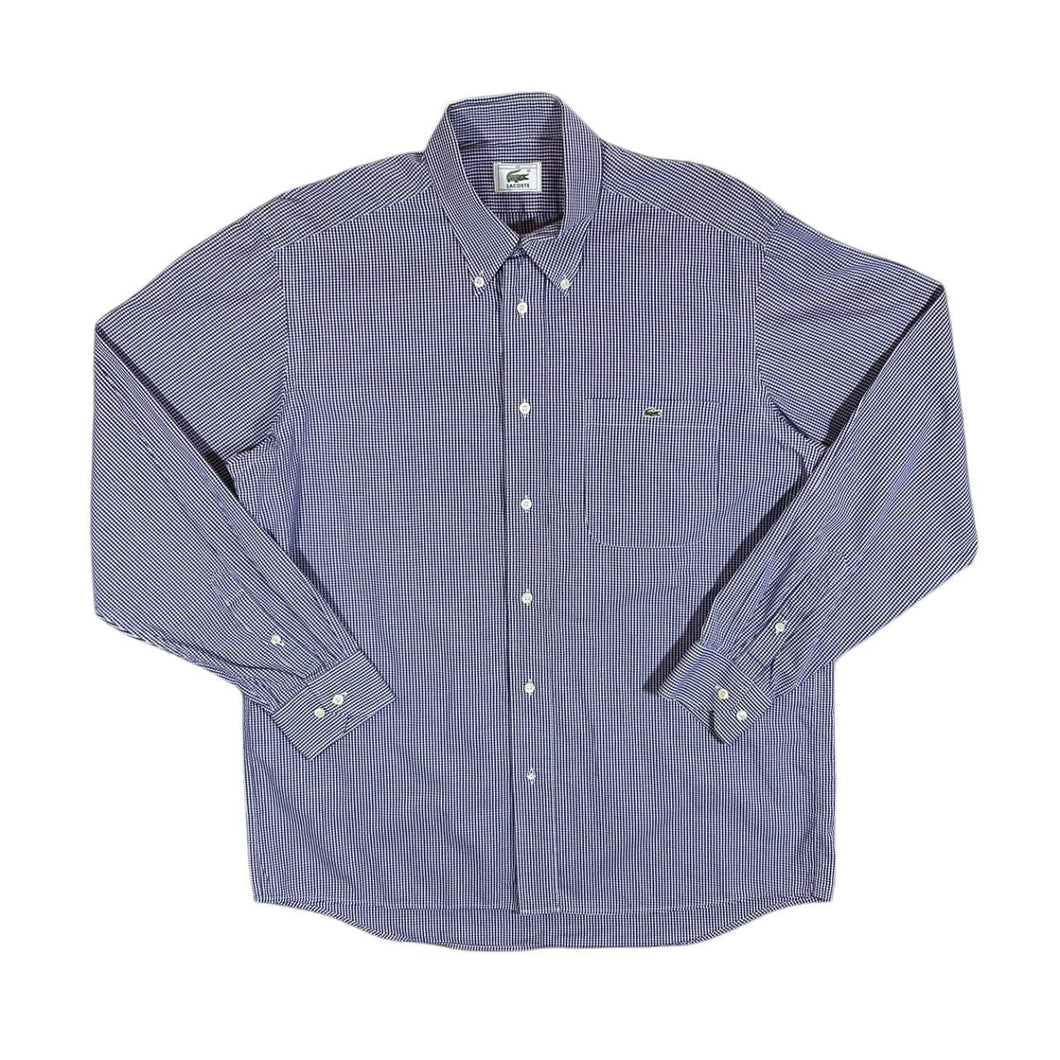 Vintage LACOSTE Mini Pocket Logo Blue White Check Long Sleeve Button-Up Shirt