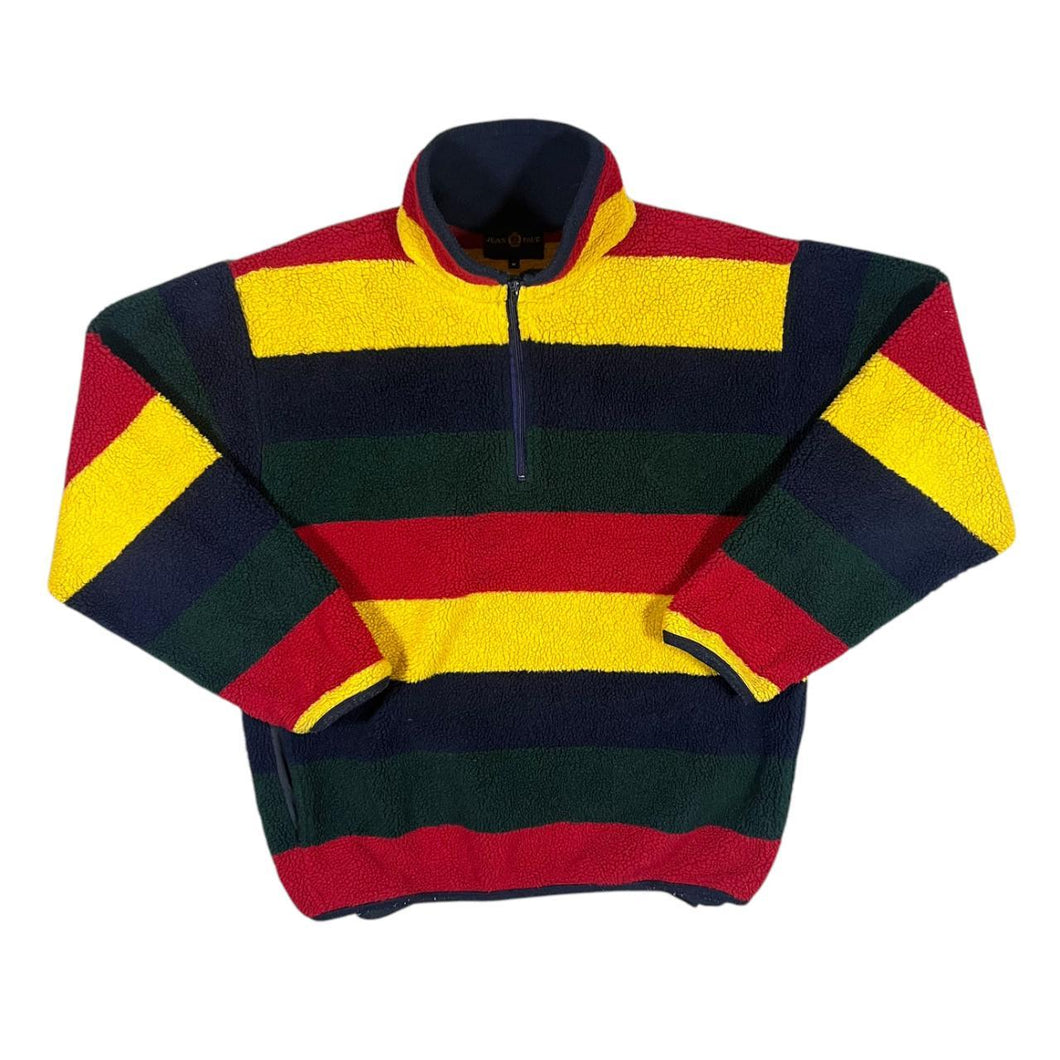 Vintage 90's JEAN PAUL Bold Multi Colour Block Striped 1/4 Zip Pullover Fleece Sweatshirt