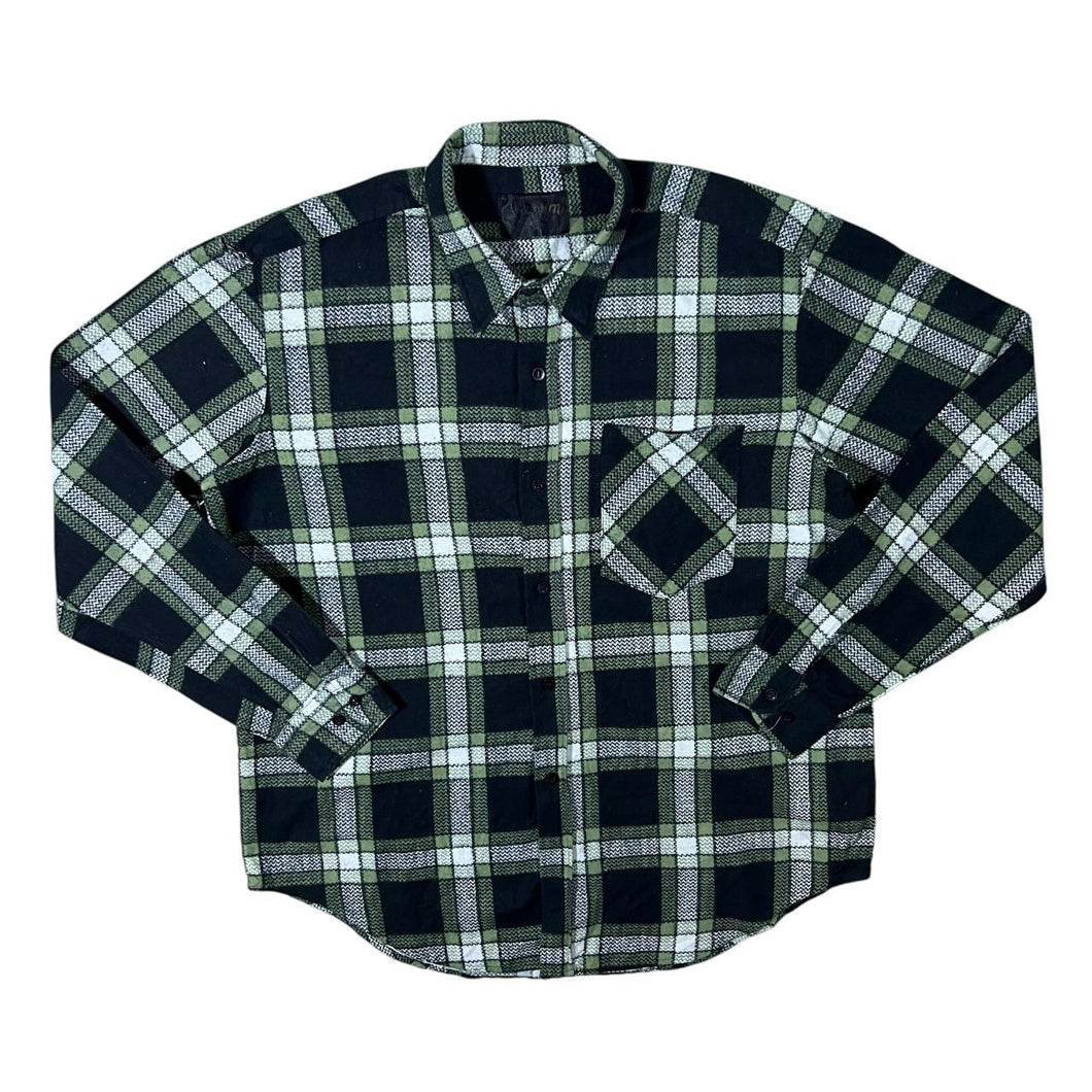 Vintage Faoyun Black Green Plaid Check Long Sleeve Cotton Flannel Shirt