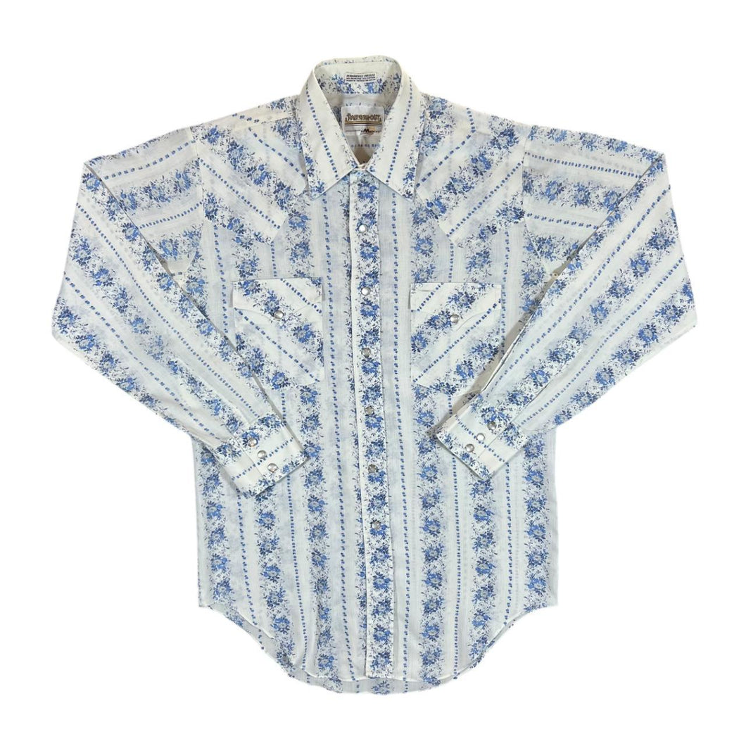 Vintage 90's RANCHING OUT Floral Patterned Cowboy Western Long Sleeve Pearl Snap Shirt