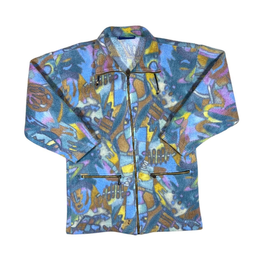 Vintage Crazy Abstract Patterned Zip Fleece Sweatshirt