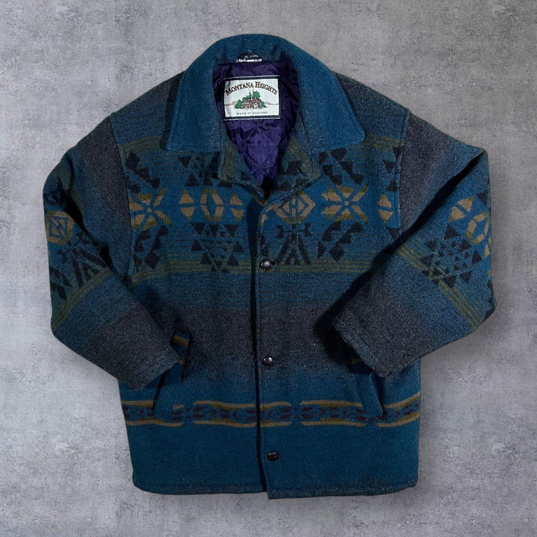Vintage 90's New Fast Montana Heights Aztec Abstract Patterned Wool Button Jacket