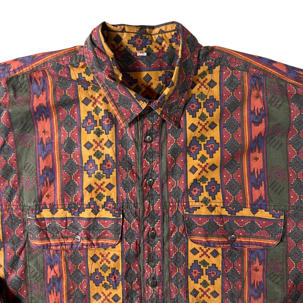 Vintage 90's Cowboy Western Aztec Multi Colour Patterned Long Sleeve Cotton Shirt