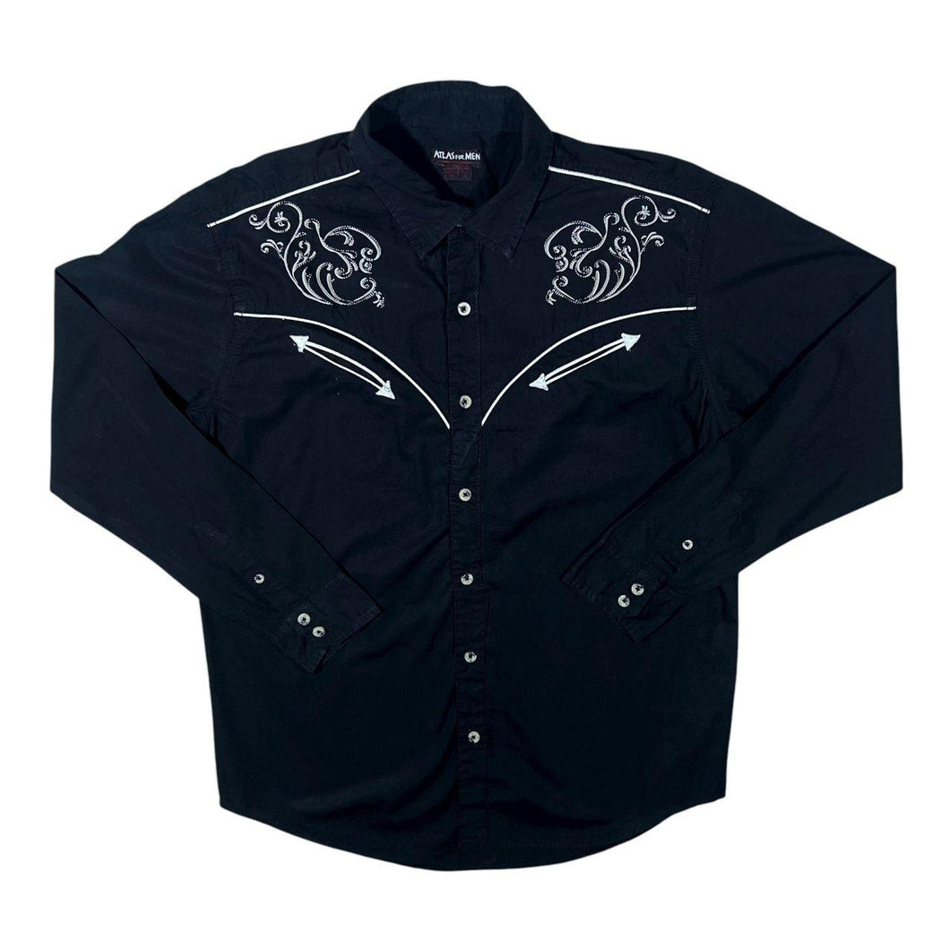 Atlas For Men Cowboy Western Black Cotton Long Sleeve Shirt