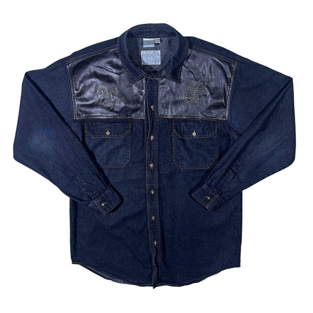Vintage Men's Company Cowboy Western Dark Blue Denim Long Sleeve Shirt