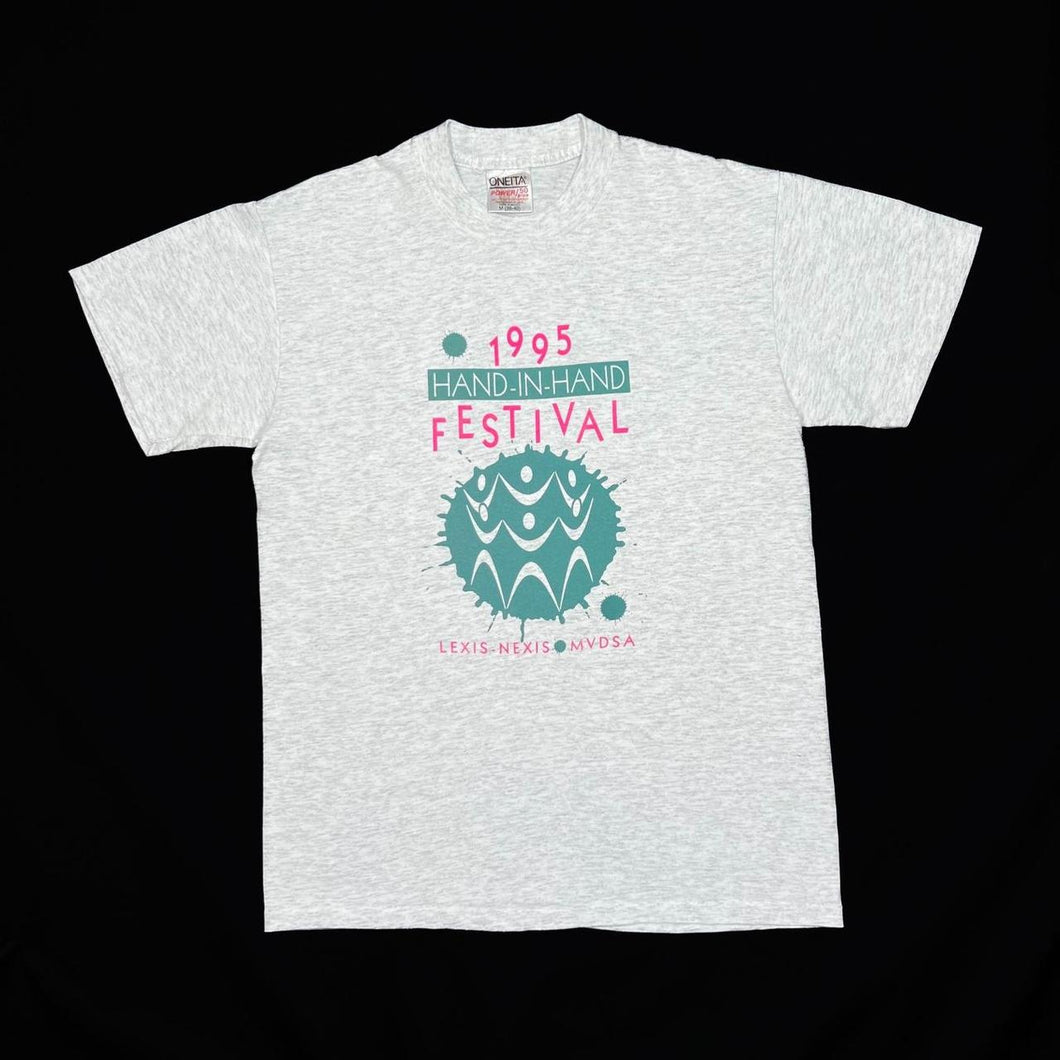 Vintage Oneita (1995) HAND-IN-HAND FESTIVAL “Brock” Spellout Graphic Single Stitch T-Shirt